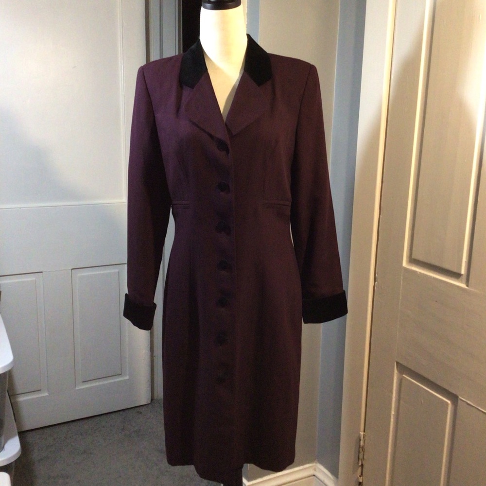 VINTAGE Maroon and Black Velvet Accented Dress EUC